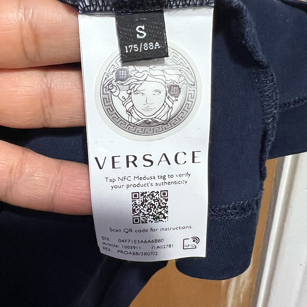 Versace Men's Dark Blue Graphic Tee - Picture 4 of 4